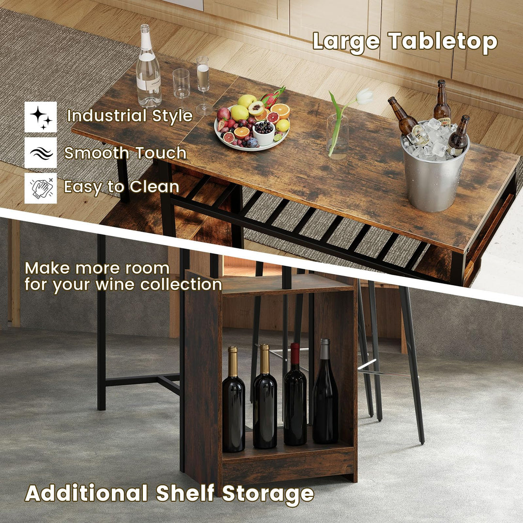 Giantex Rectangular Bar Table with Charging Station and LED Light