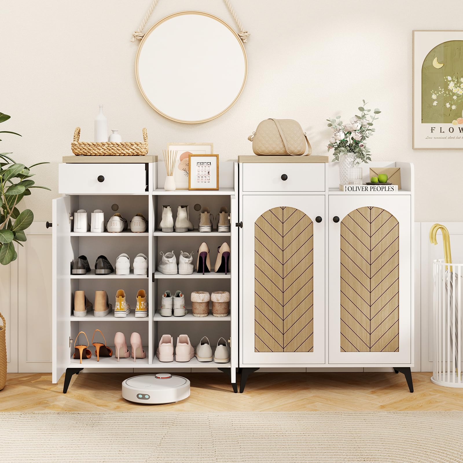 Giantex Shoe Cabinet with Doors, 6-Tier Shoe Organizer Cabinet with Drawer