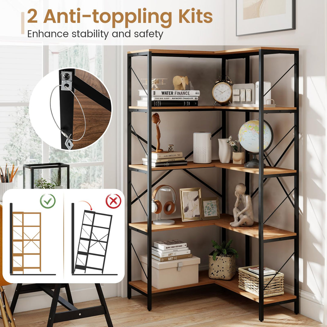 GIANTEX 5-Tier Corner Bookshelf for Living Room