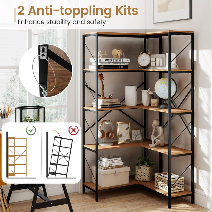 GIANTEX 5-Tier Corner Bookshelf for Living Room