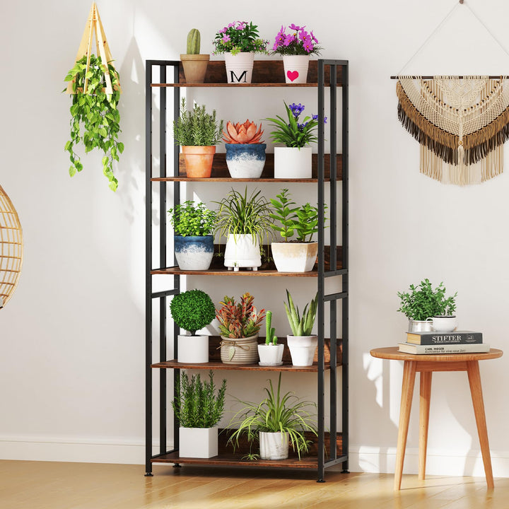 Giantex 5-Tier Bookshelf, 62" Tall Bookcase w/Tiltable Shelves, Metal Frame, Convertible Display Storage Rack