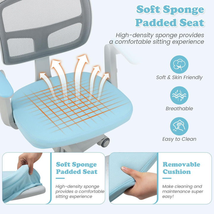 Kids Desk Chair, Ergonomic Adjustable Student Rolling Chair with Footrest & Flip-up Armrest