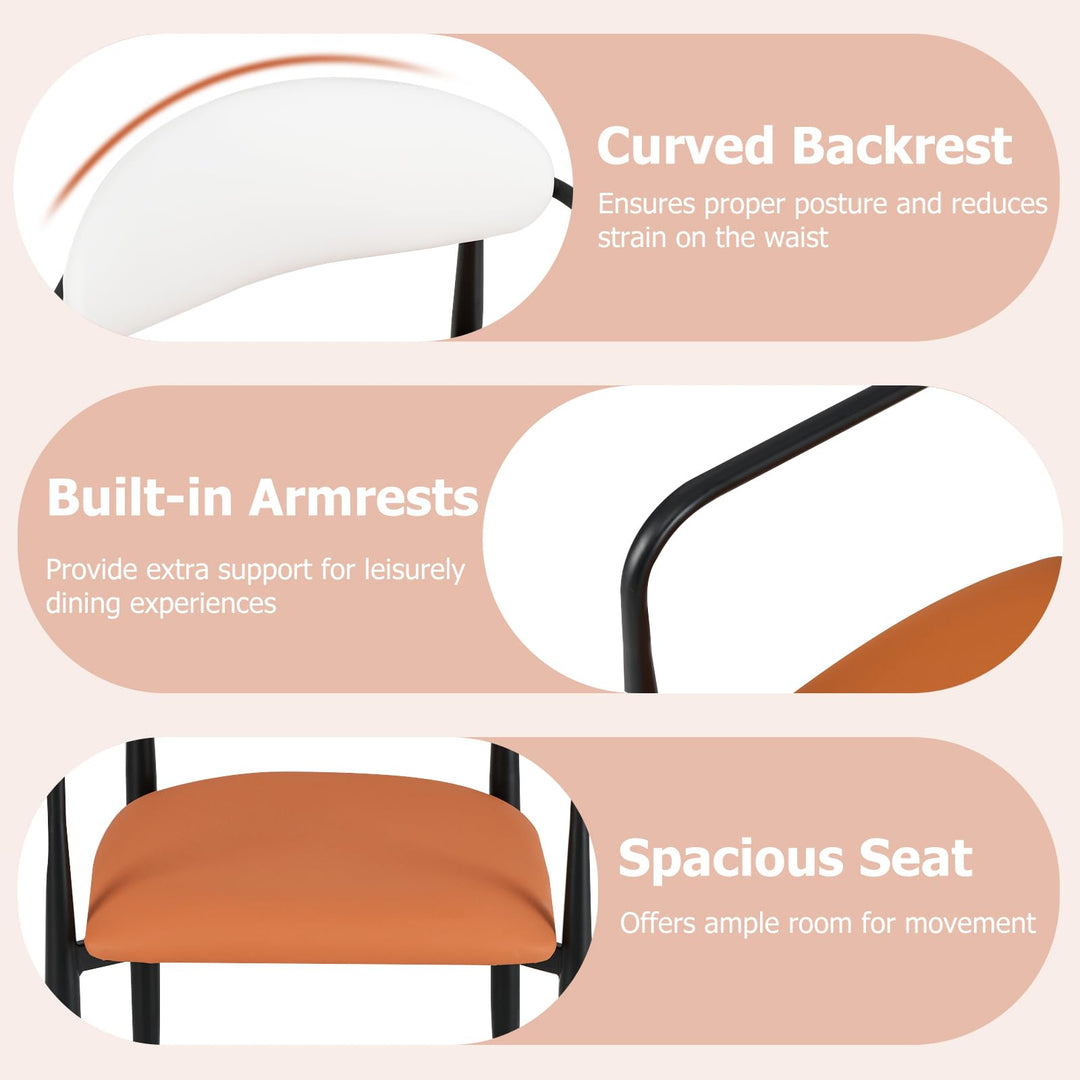 Giantex Modern Dining Chairs Set of 2/4 Faux Leather Upholstered Kitchen Chairs with Orange Padded Seat
