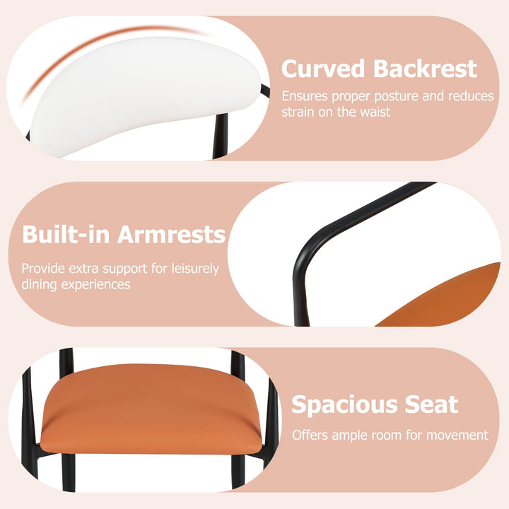 Giantex Modern Dining Chairs Set of 2/4 Faux Leather Upholstered Kitchen Chairs with Orange Padded Seat