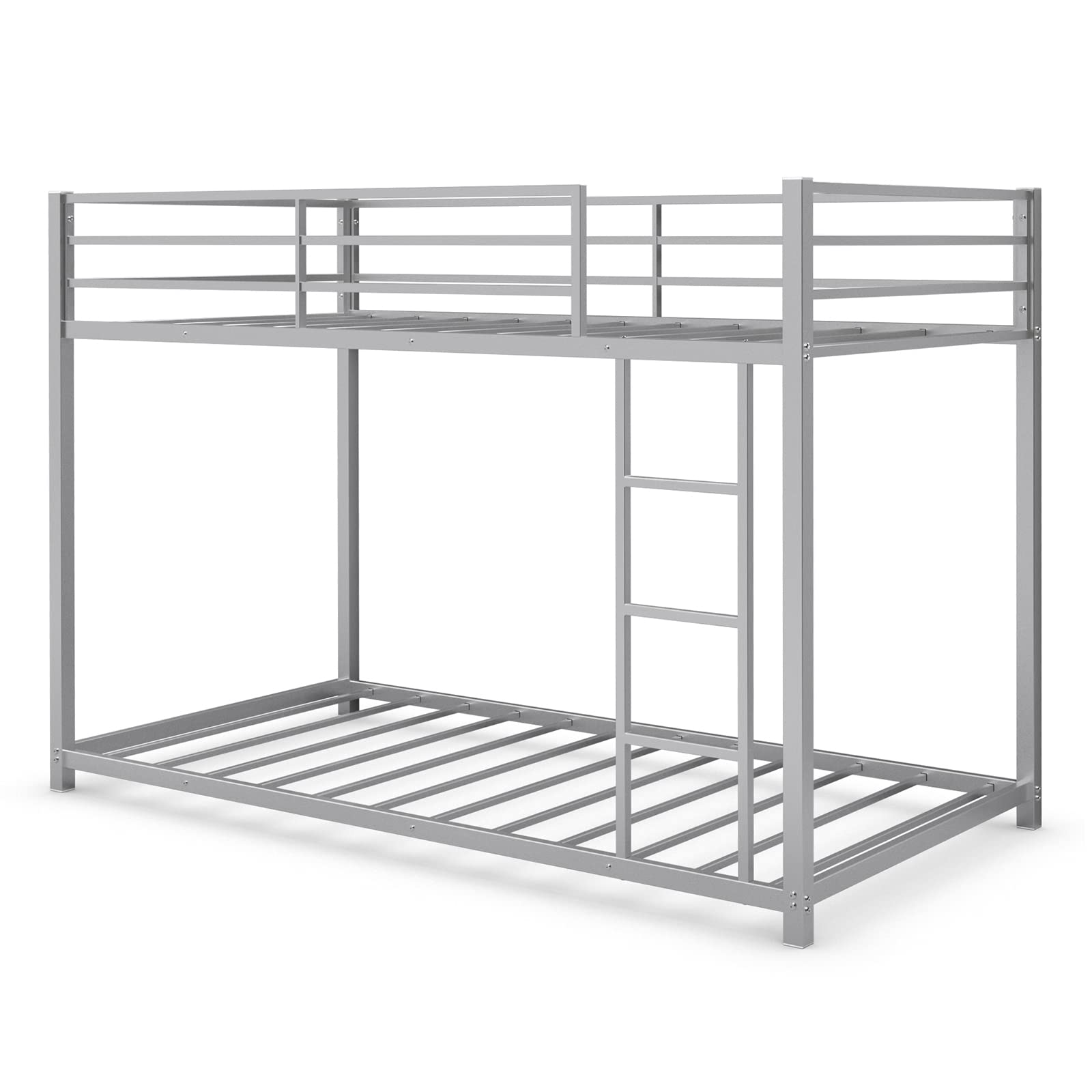 Giantex Metal Bunk Bed Twin Over Twin, Low Profile Bunk Bed Frame with Ladder & Full Length Guardrail