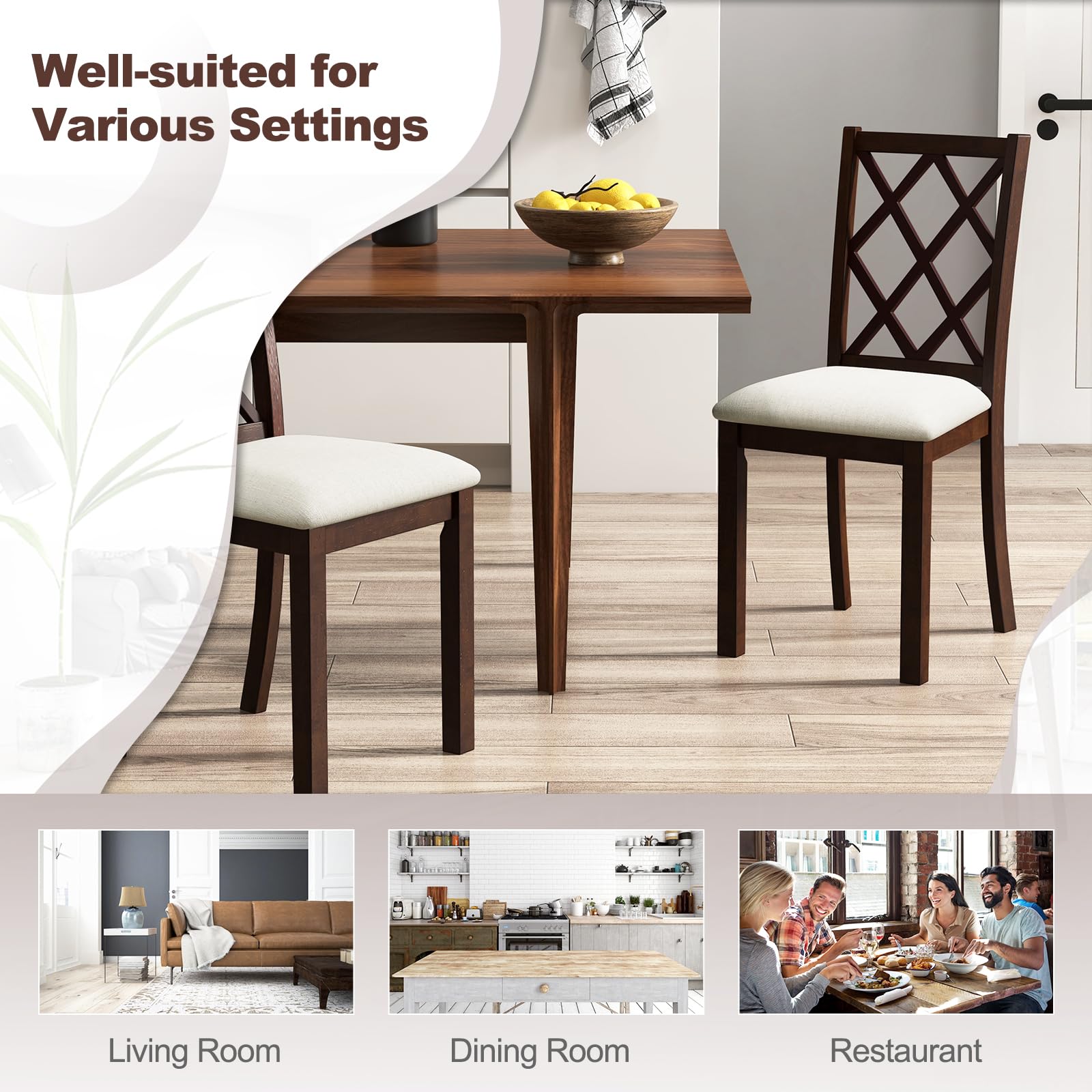 Giantex Wood Dining Chairs Set of 2, Farmhouse Kitchen Chair with Rubber Wood Legs, Max Load 400 Lbs