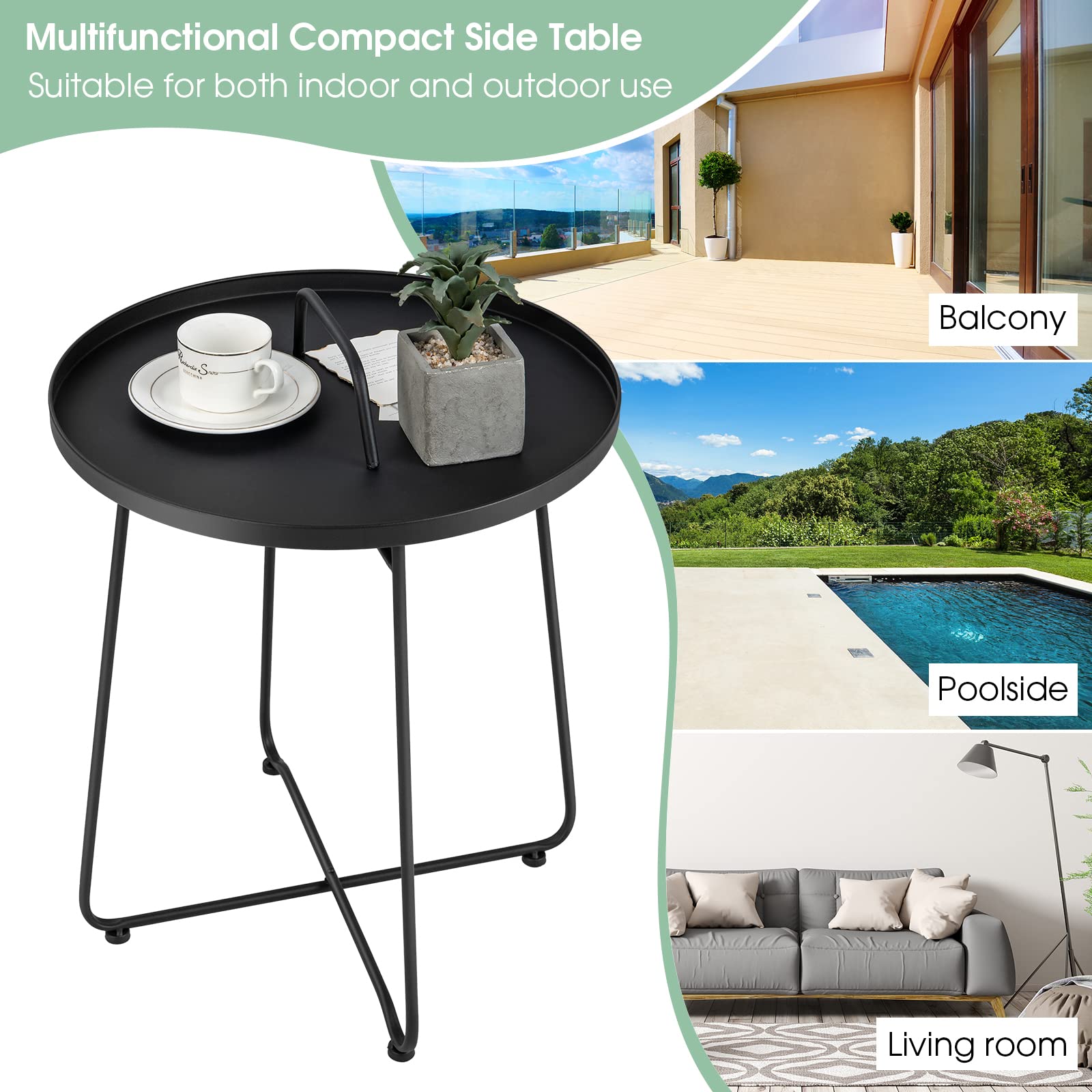 Giantex Outdoor Side Table with Handle - Metal Patio End Table