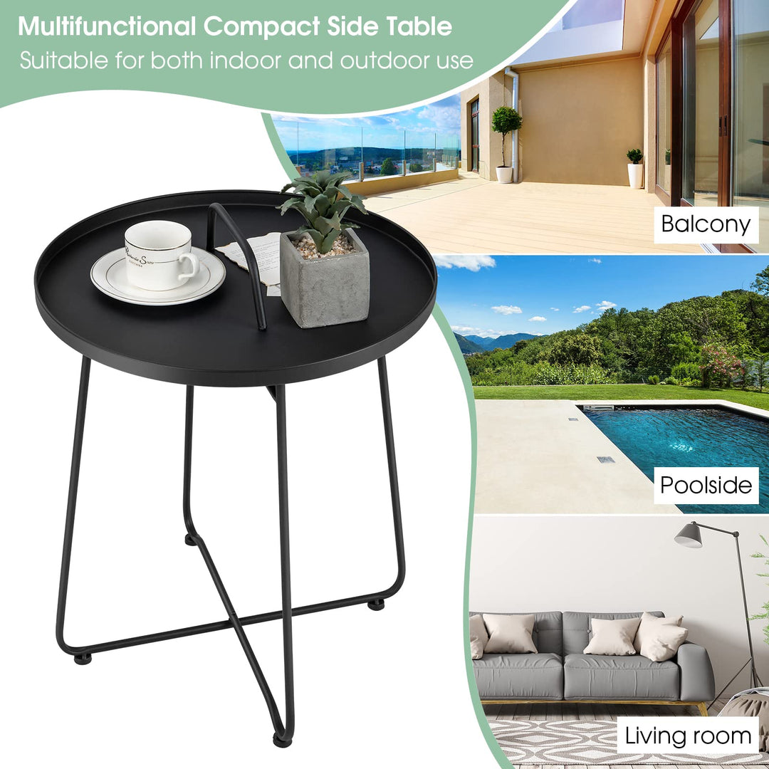 Giantex Outdoor Side Table with Handle - Metal Patio End Table
