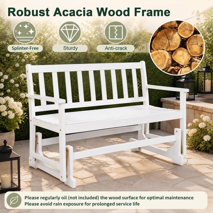 GIANTEX 2-Person Acacia Wood Outdoor Glider Bench with Load 800 LBS