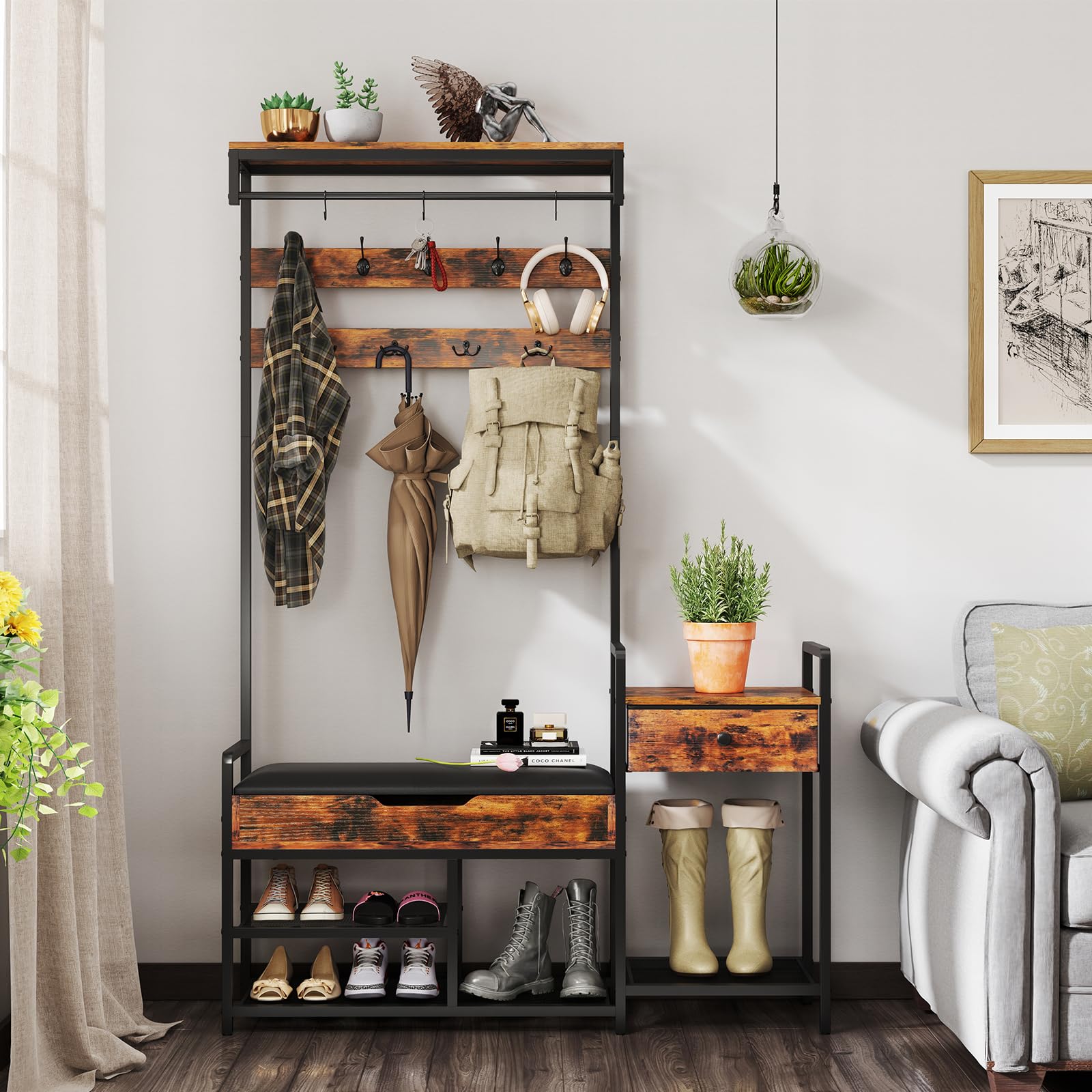 Giantex Coat Rack with Shoe Storage Bench