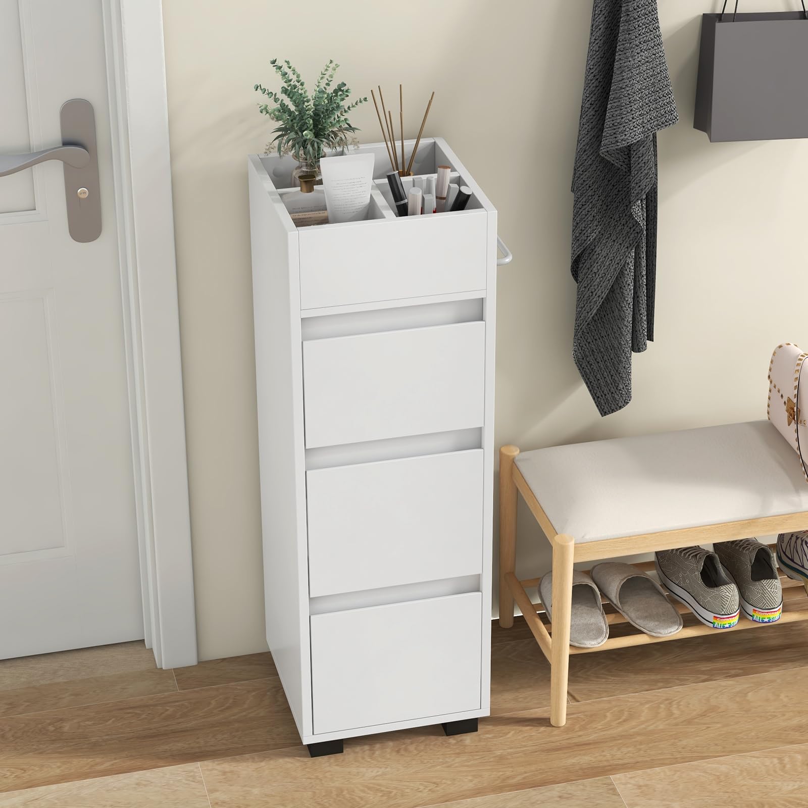 Giantex Small Bathroom Storage Cabinet - Narrow Space-saving Bathroom Cabinet with 3 Drawers