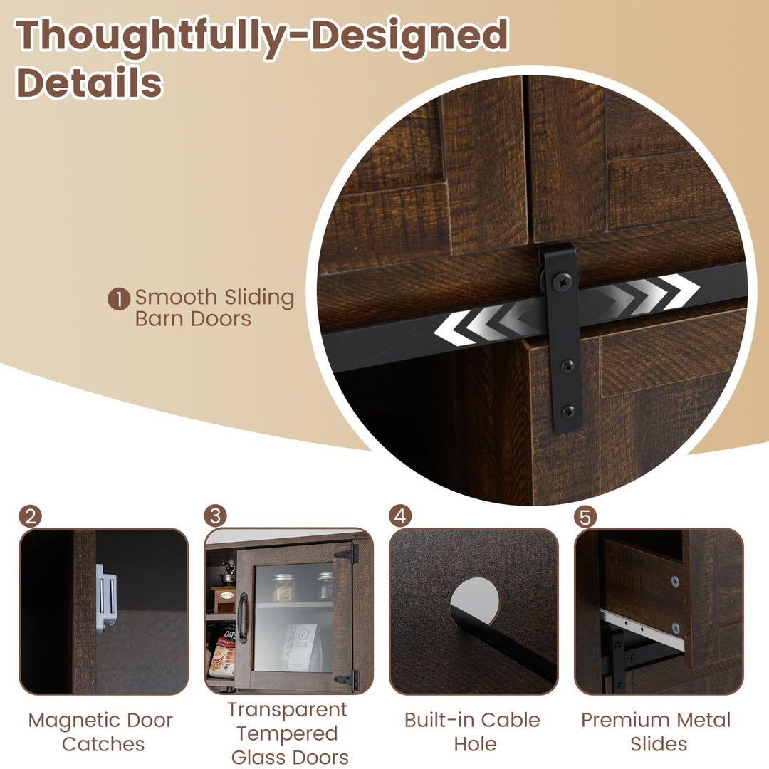 Giantex 72" Farmhouse Coffee Bar Cabinet w/Glass Doors &amp; Wine Racks