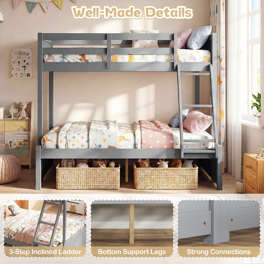 Giantex Twin Over Full Bunk Bed Wood Bunk Bed