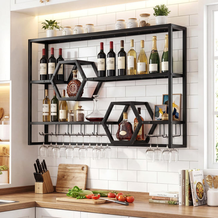 Giantex Wall Mounted Wine Rack 47” Large Floating Bar Shelves