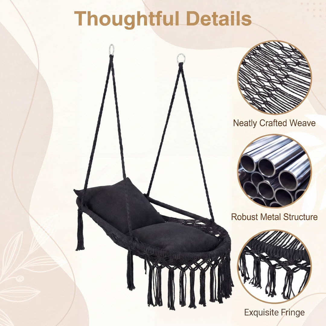 Giantex Macrame Hammock Chair w/Removable Cushions &amp; Sturdy Metal Ring