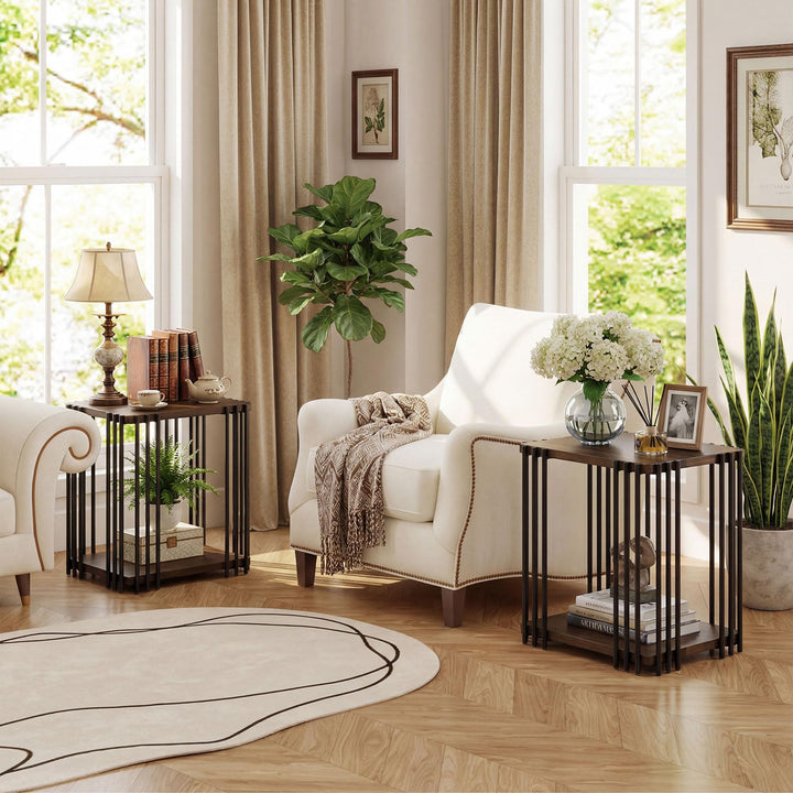 Giantex 2-Tier Wood Side Table - Narrow Sofa Couch End Table (1/2)