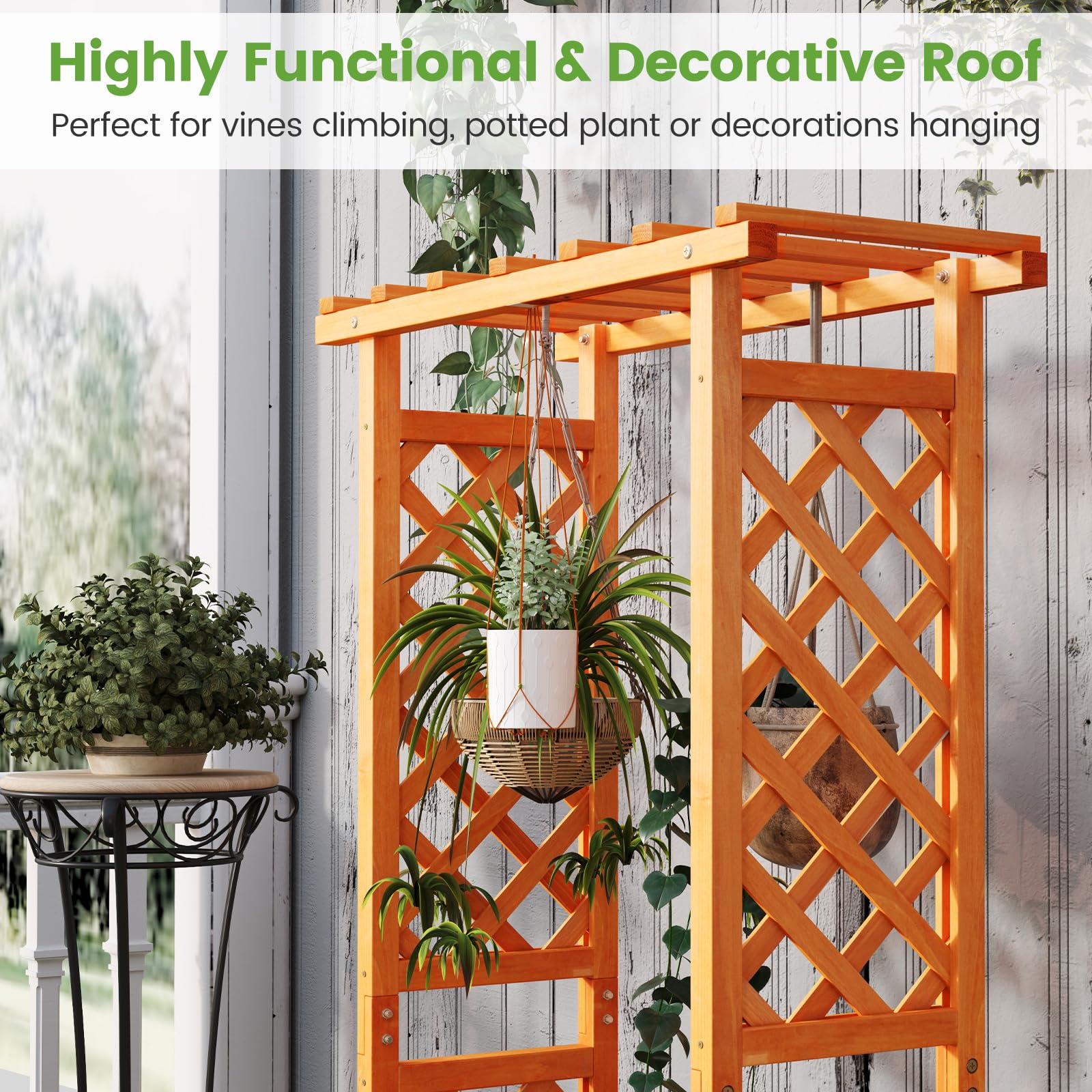 31" x 12.5" x 60" Raised Garden Bed with 2-Sided Trellis & Hanging Roof