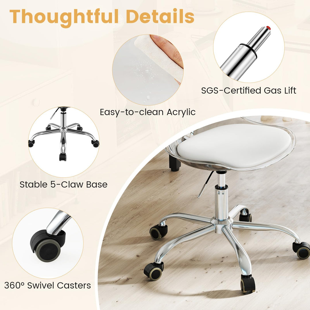 Giantex Acrylic Clear Desk Chair with PU Leather Cushion Modern Small Home Office Chair with Wheels