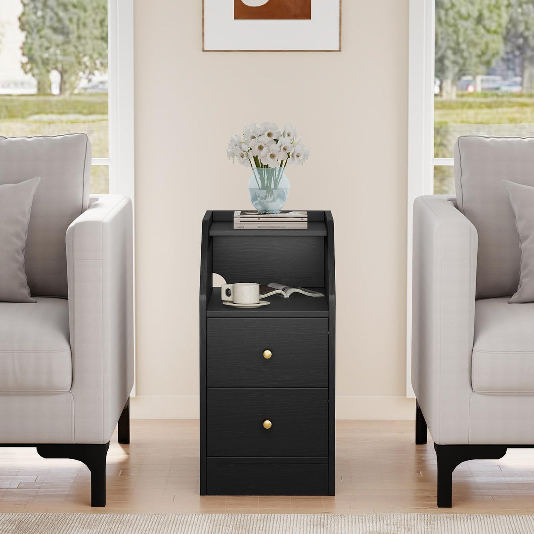 Giantex Side End Table with Charging Station Sofa Couch Table with Shelf Drawers