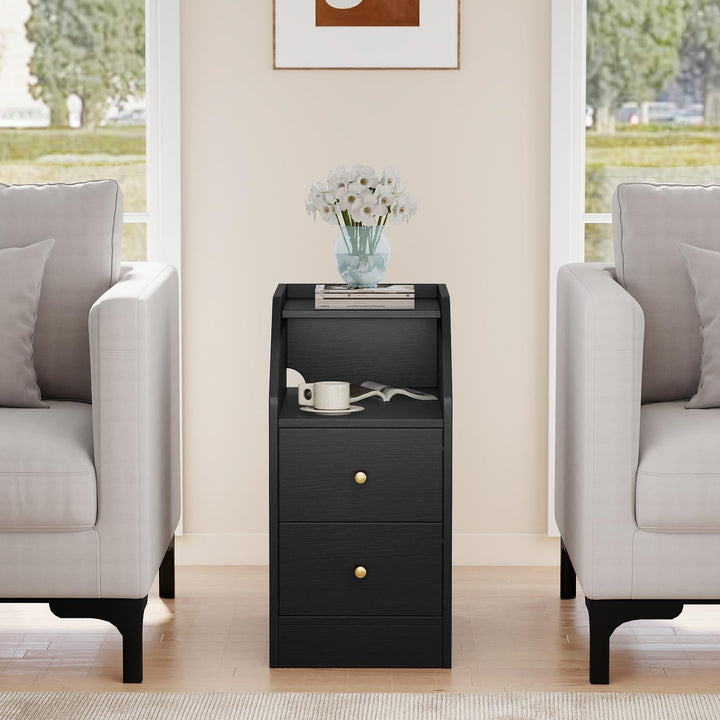 Giantex Side End Table with Charging Station Sofa Couch Table with Shelf Drawers