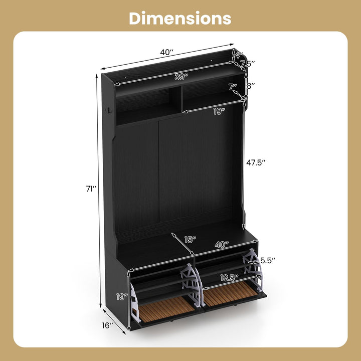 Giantex 4-In-1 Hall Tree Entryway Bench with Coat Rack & Flip Drawers