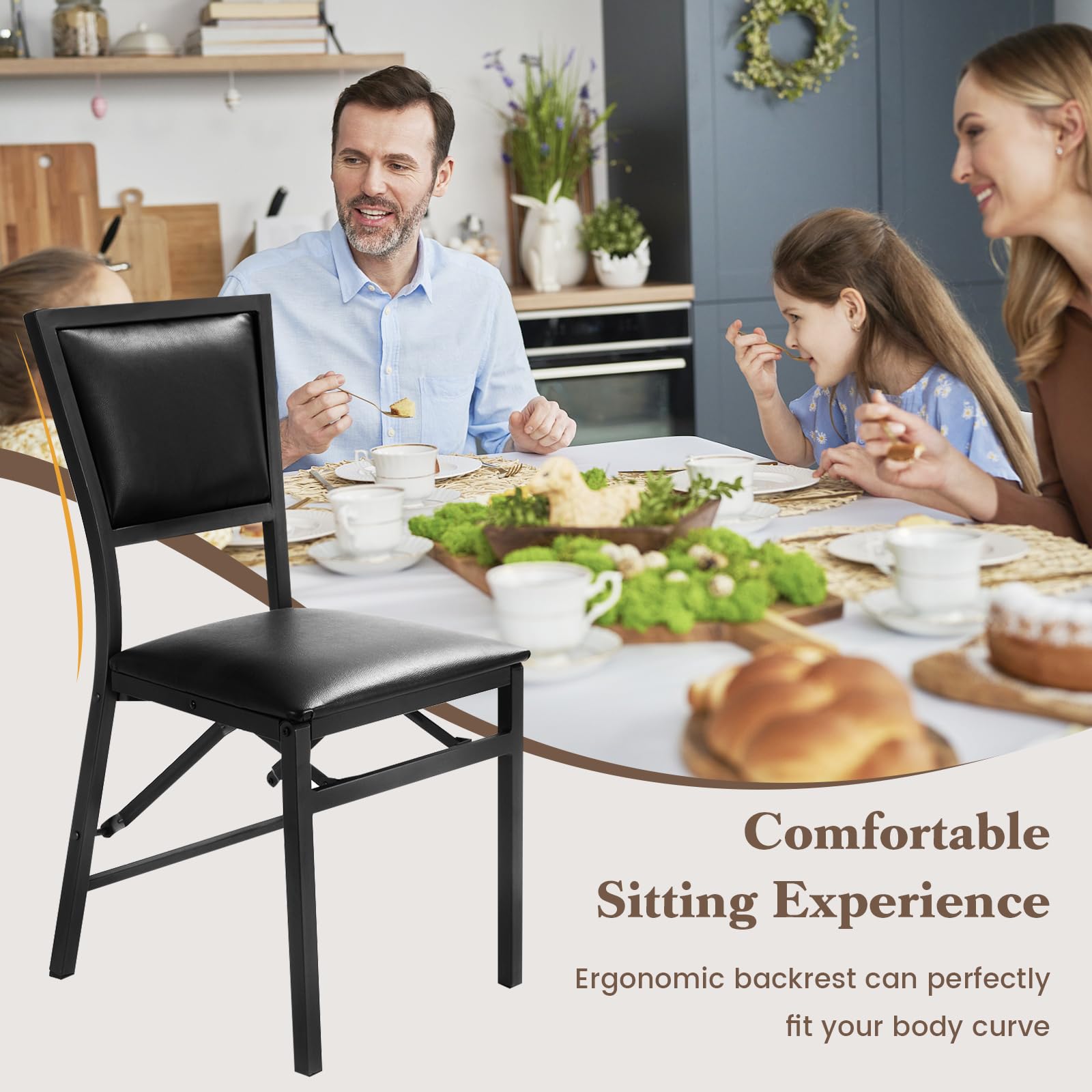 Metal Folding Chair Dining Chairs Home Restaurant Furniture - Giantex