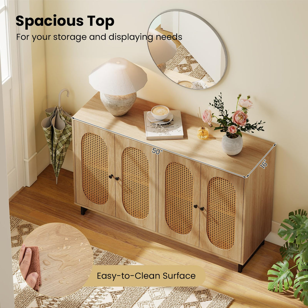 Giantex 50" PE Rattan Sideboard Buffet Cabinet with 4 Doors and Adjustable Shelves