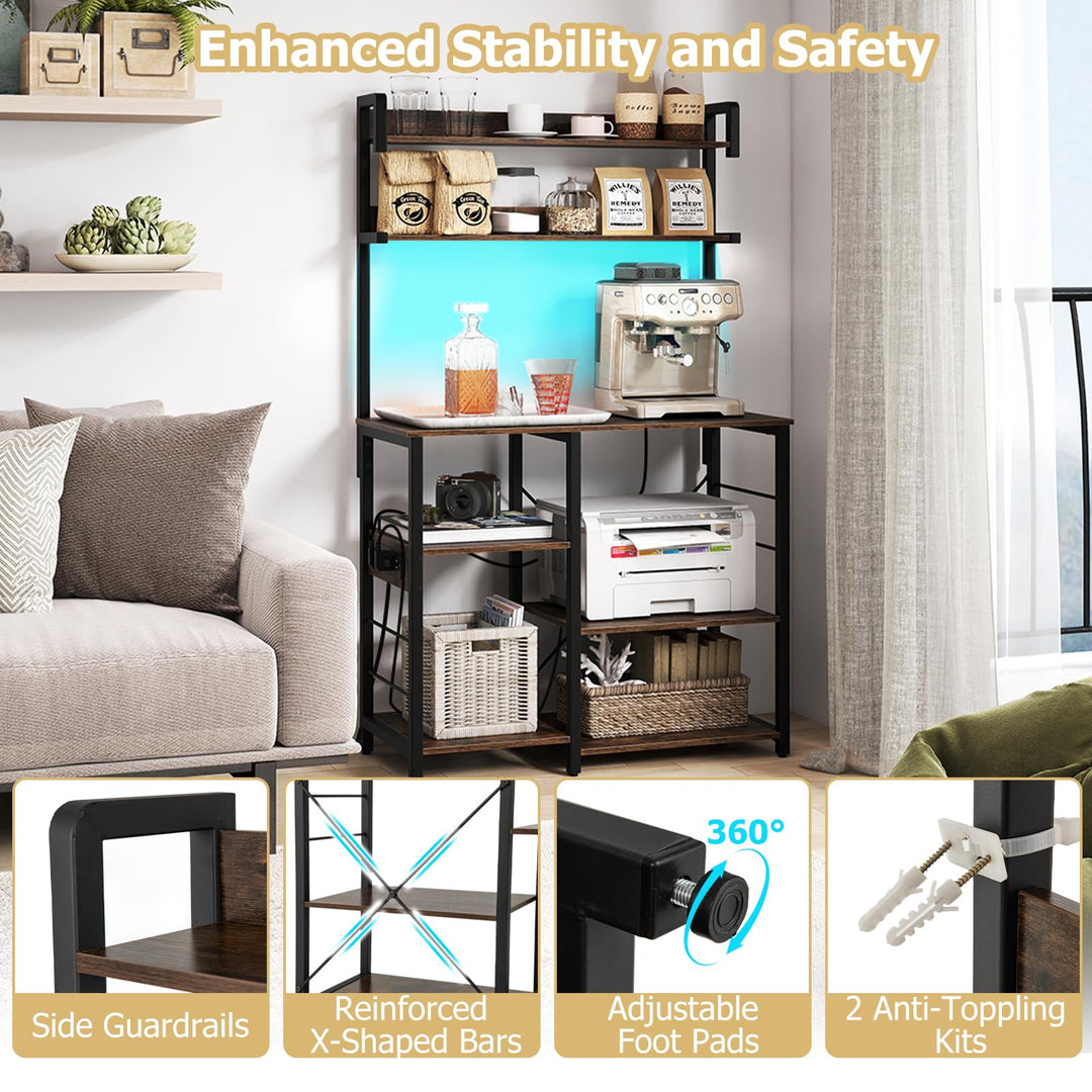 Giantex Bakers Rack with Power Outlet and LED Lights