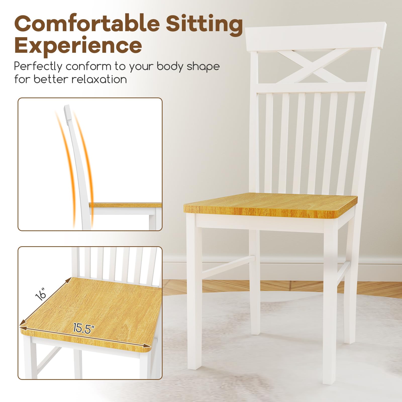 Giantex Wooden Dining Chairs Set of 2/4, Kitchen Chairs w/Rubber Wood Frame, High & Curved Slatted Backrest, Modern Armless Chairs