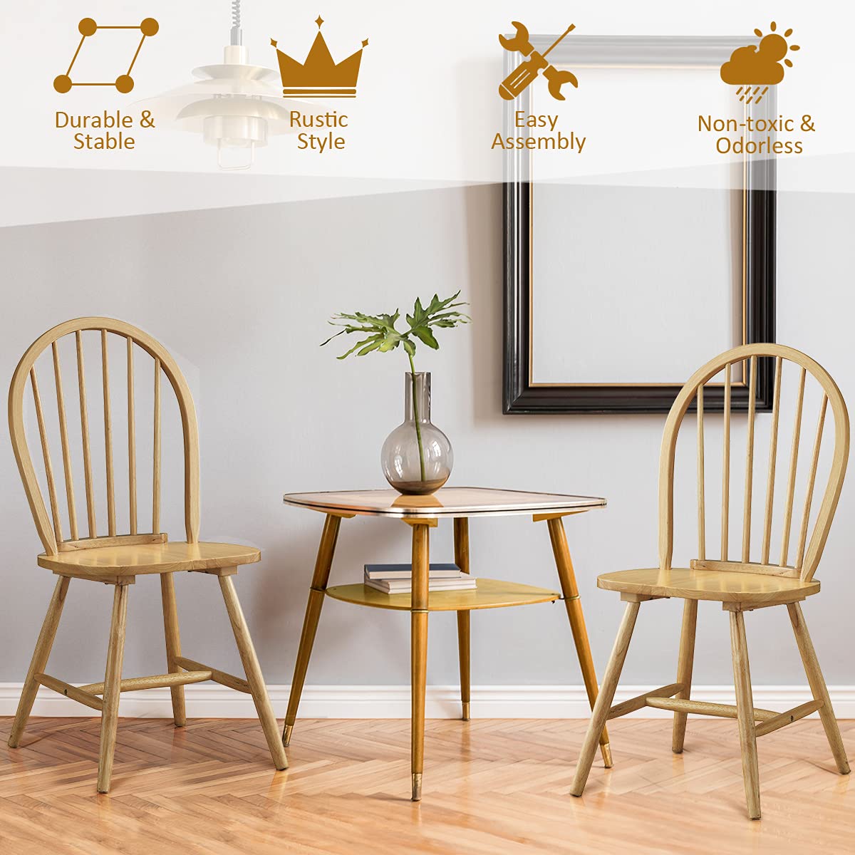 Giantex Wood Dining Chairs, French Country Armless Spindle Back Dining Chairs