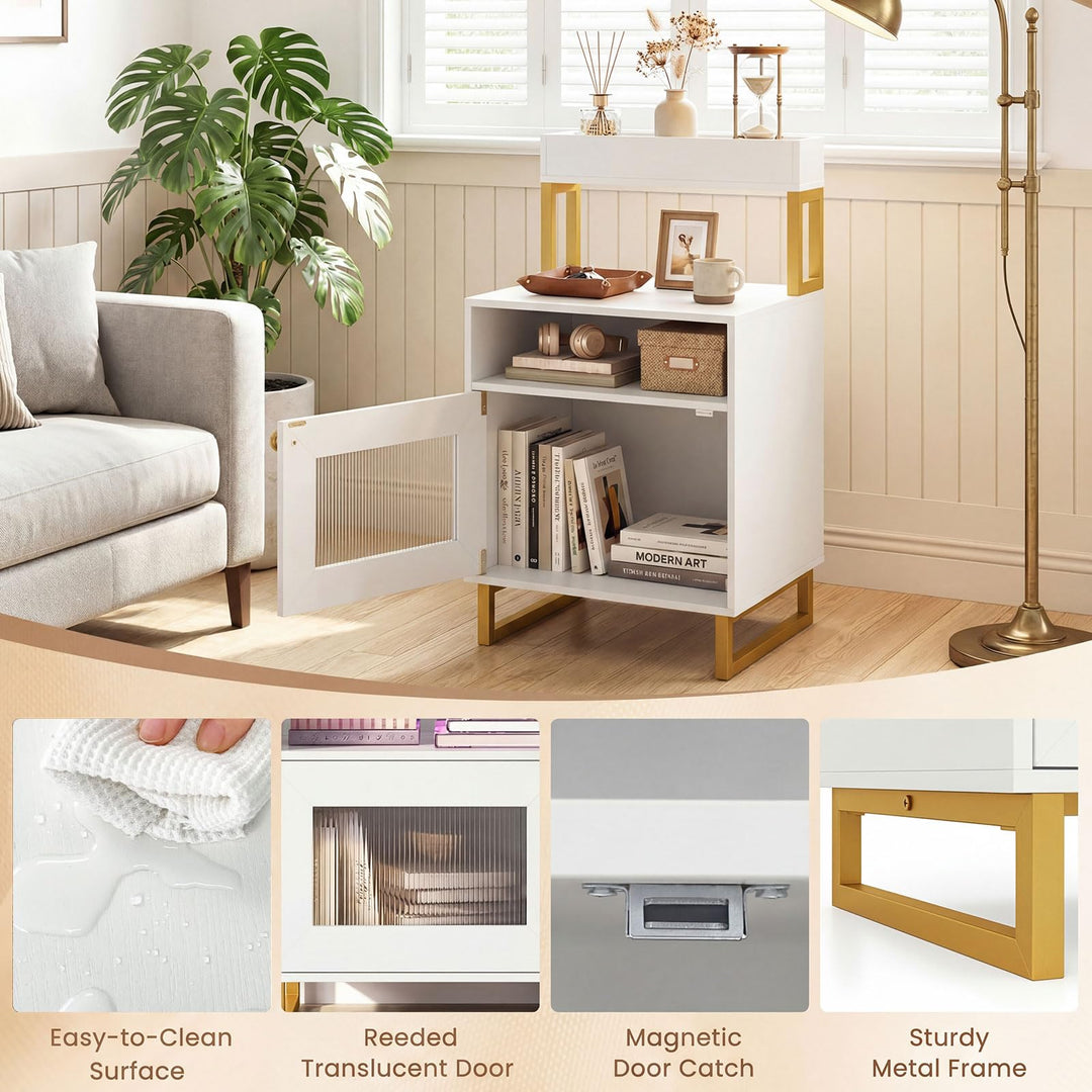 Giantex Night Stand with LED Lights | Tall Sofa Side Couch End Table w/Top Tray (1/2)