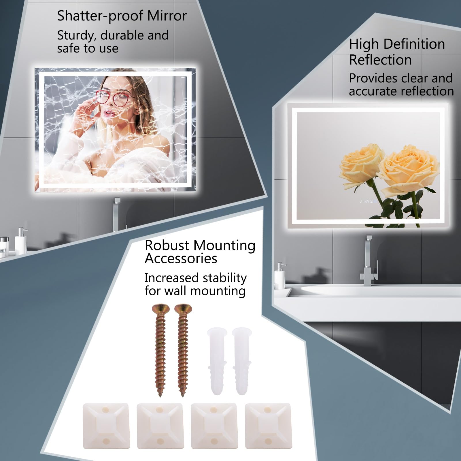 CHARMAID LED Bathroom Mirror - 36" x 28" Lighted Vanity Mirror with Front and Backlight