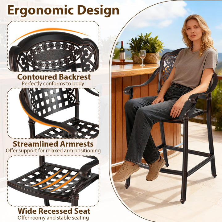 Giantex Outdoor Bar Stools Set of 2/4 Cast Aluminum