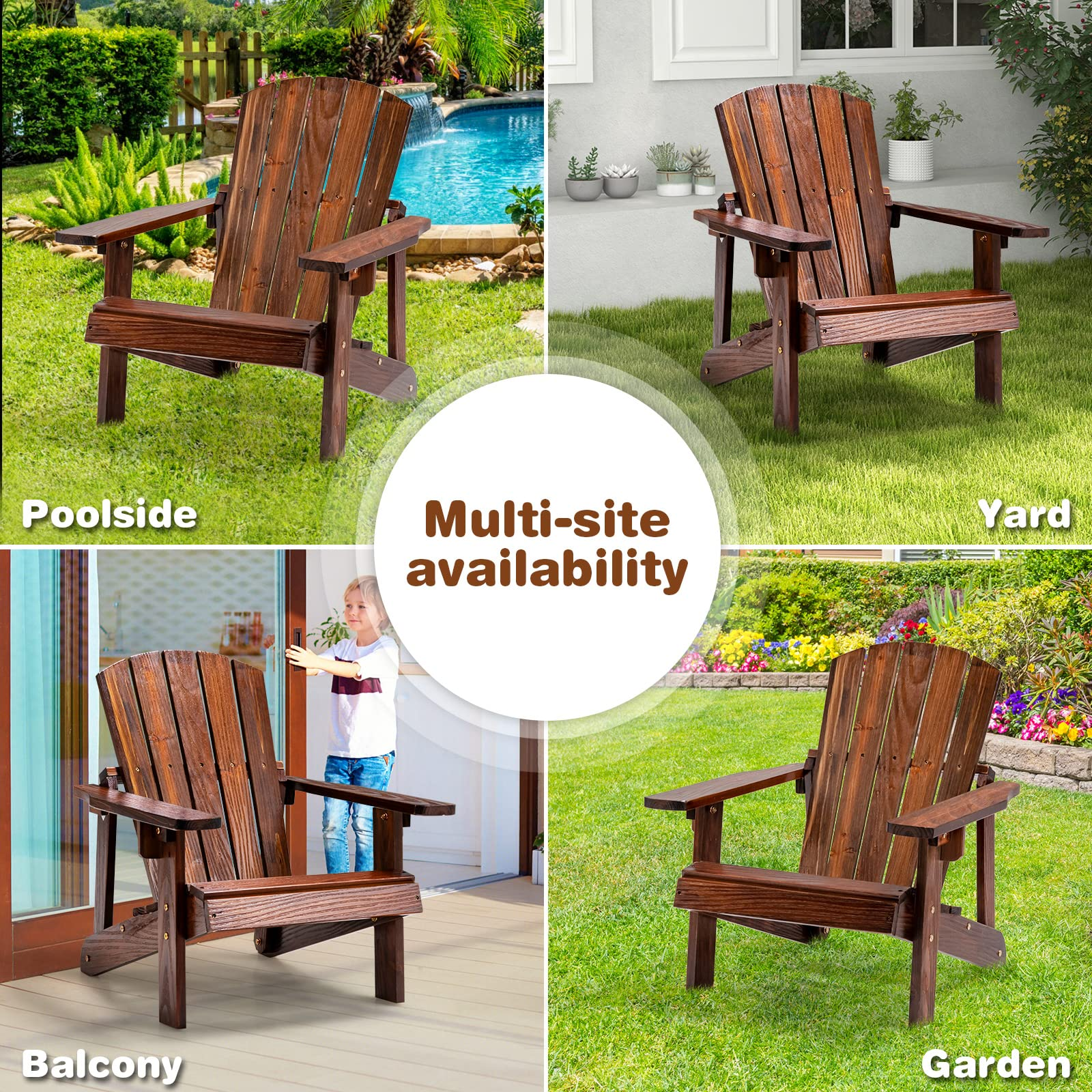 Giantex Wooden Kid's Adirondack Chair - All Weather Patio Chair with High Backrest, Arm Rest, 110 LBS Weight Capacity