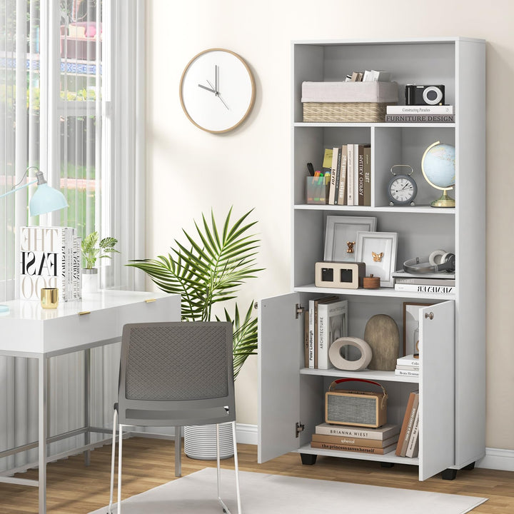 Giantex 66" Tall Bookcase with Doors, Wooden Bookshelf with Adjustable Shelf and 4 Storage Cubes