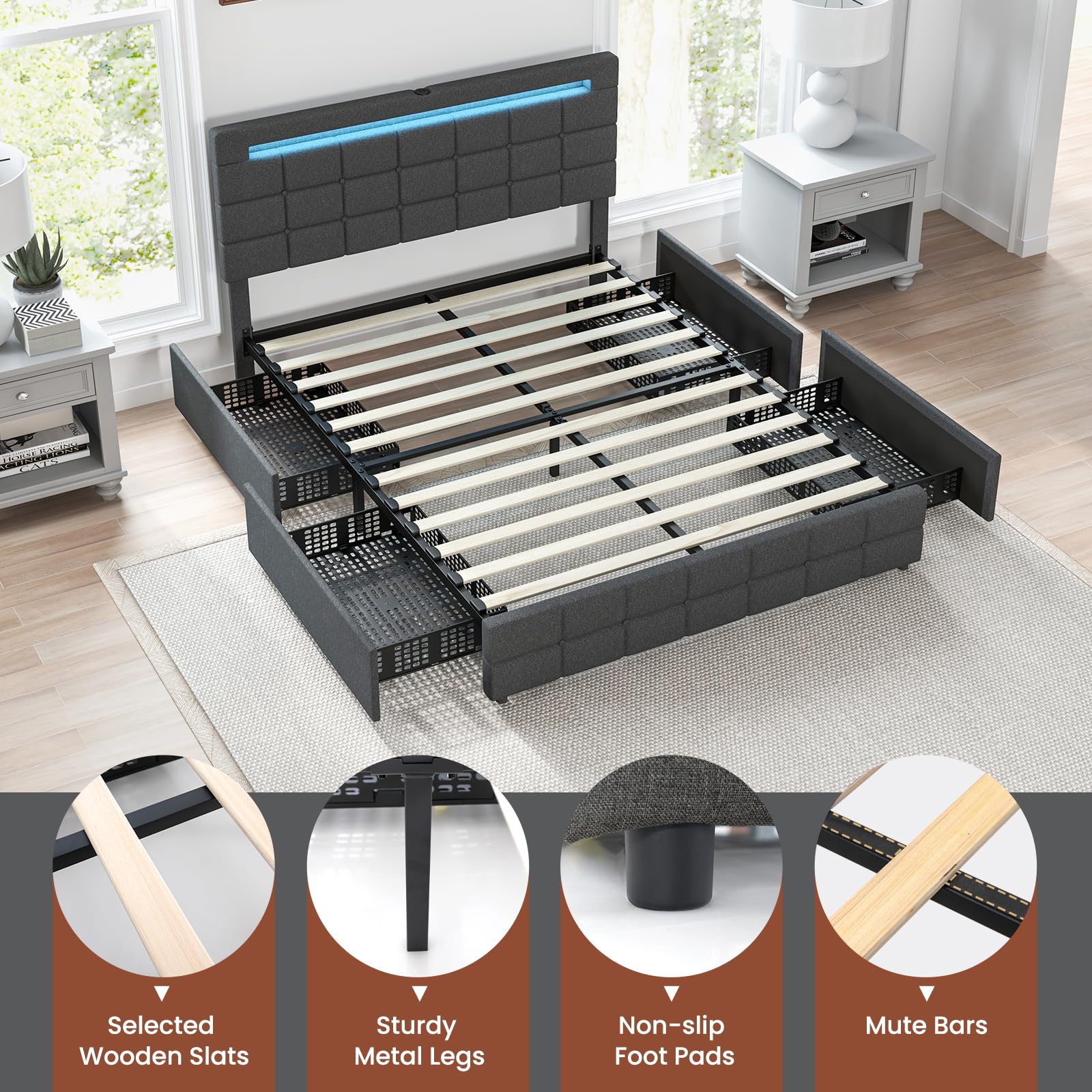 Giantex Bed Frame with LED Lights and 4 Drawers