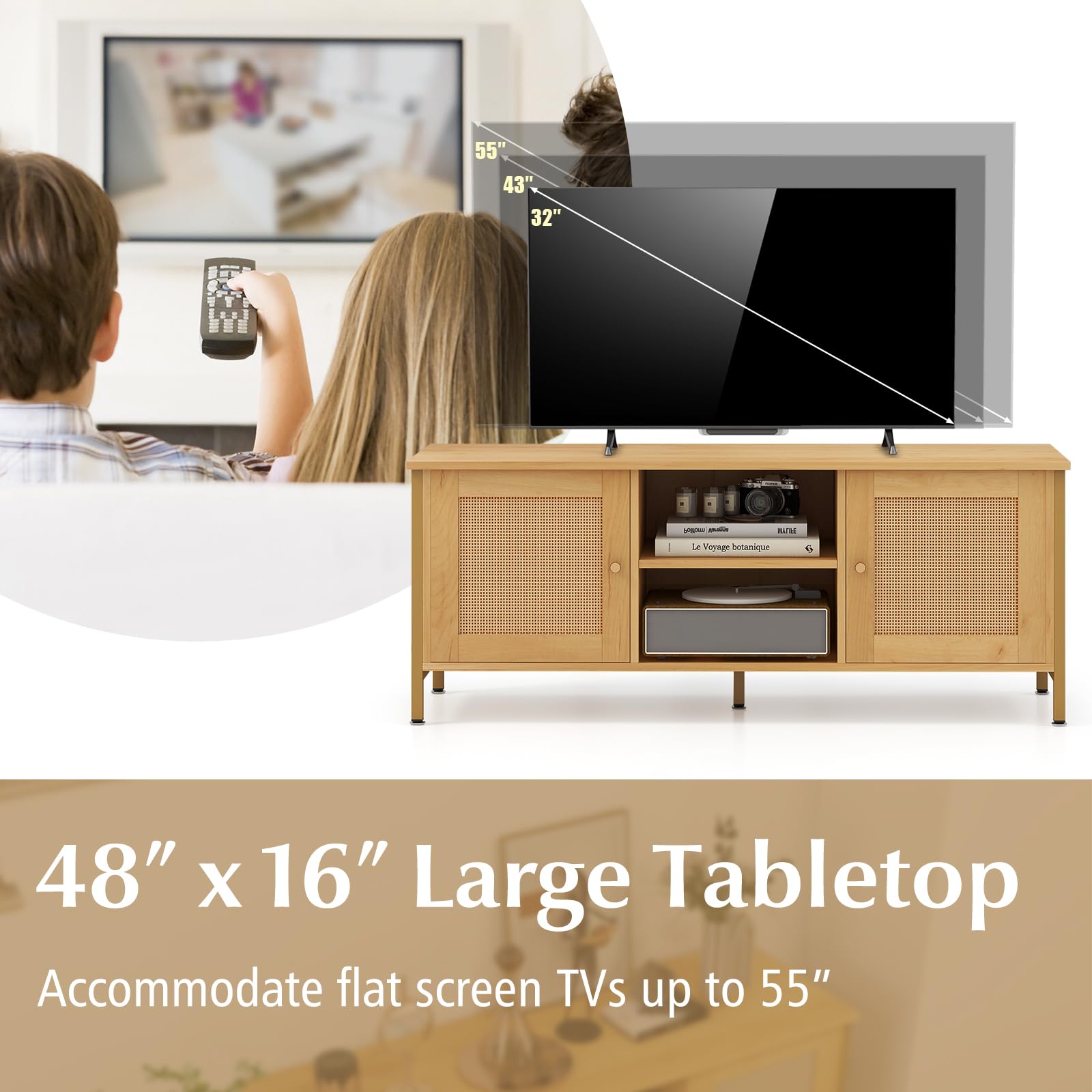 Giantex TV Stand for TVs up to 55'' - Farmhouse Entertainment Center with 2 Cabinets, Storage Shelves