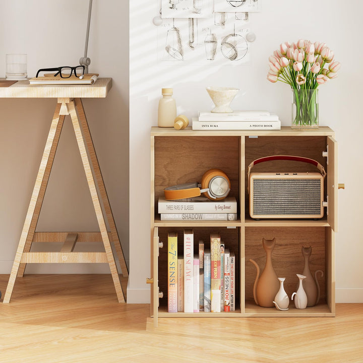 Giantex 4 Cube Bookcase, 2-Tier Freestanding Book Shelf with Open Compartments