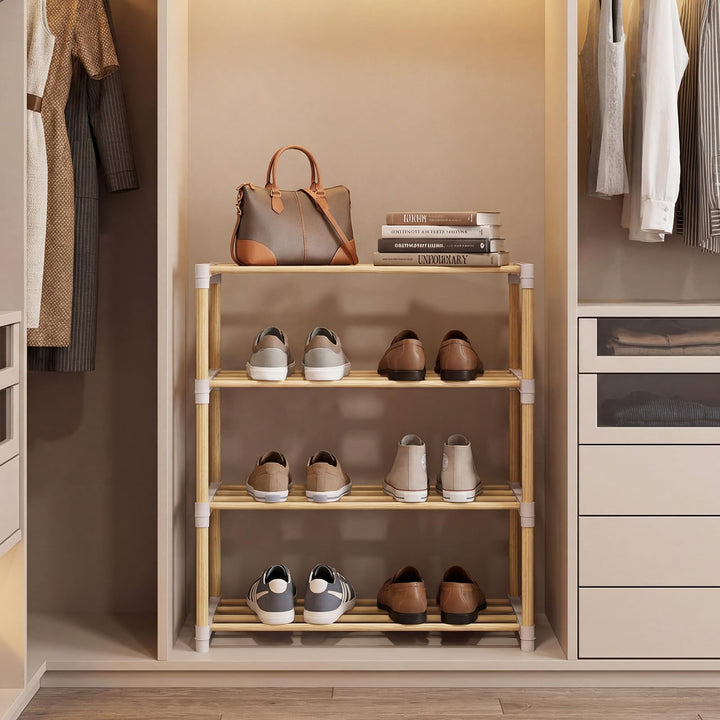 Giantex 4-Tier Stackable Pine Wood Shoe Rack for entryway