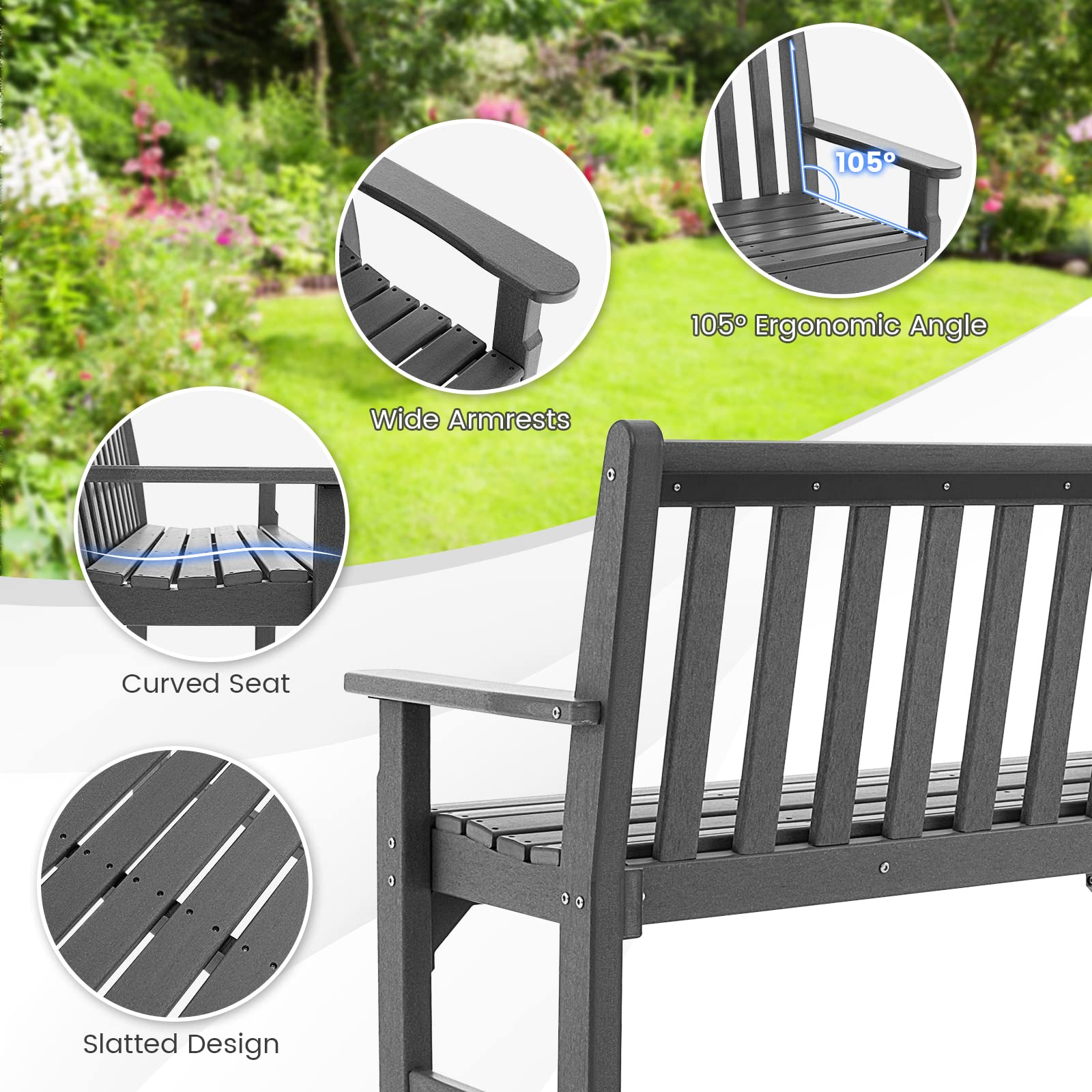 Giantex Outdoor Patio Garden Bench - All-Weather HDPE Patio Bench with Backrest