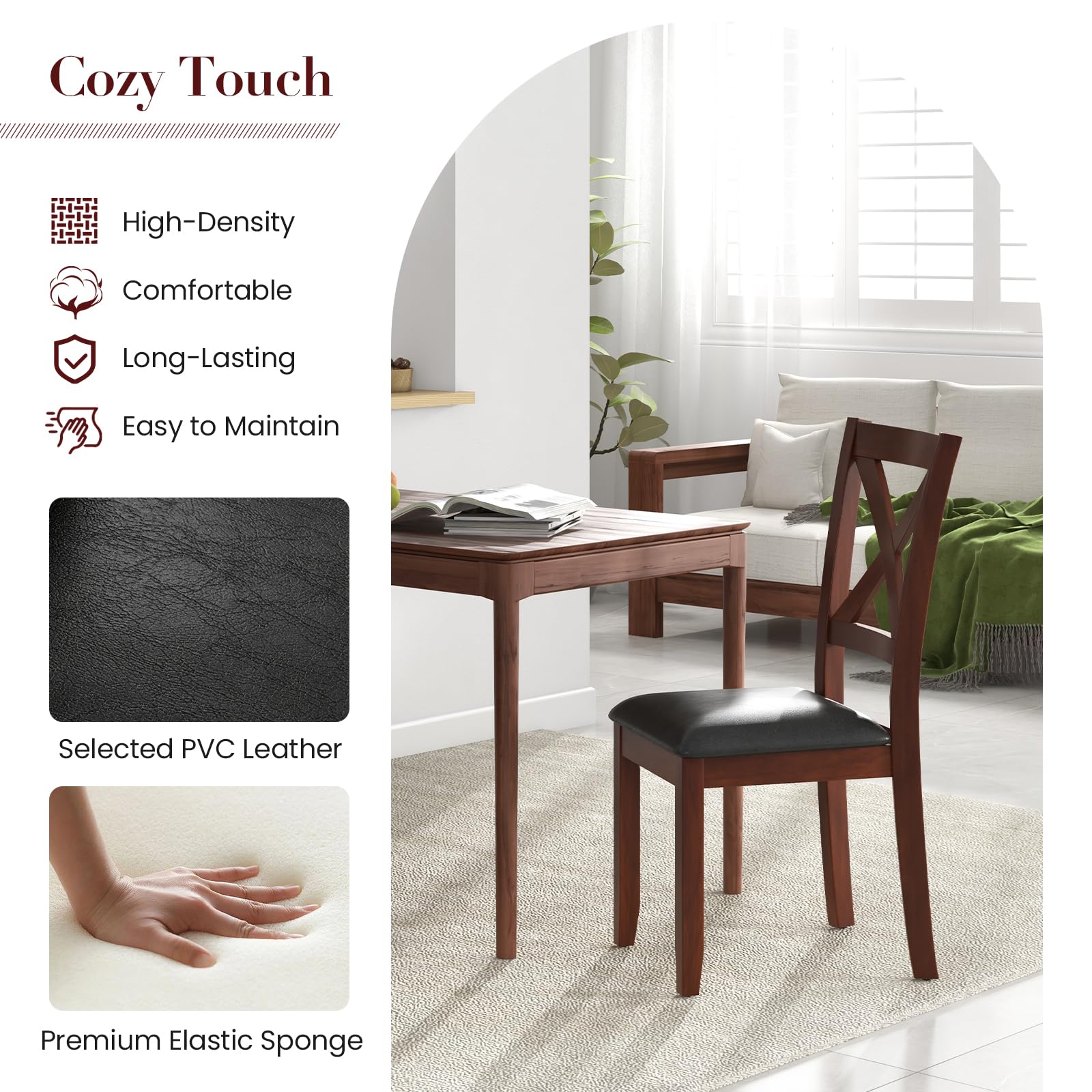 Giantex Wood Dining Chairs, Faux Leather Upholstered Dining Chairs with Rubber Wood Legs
