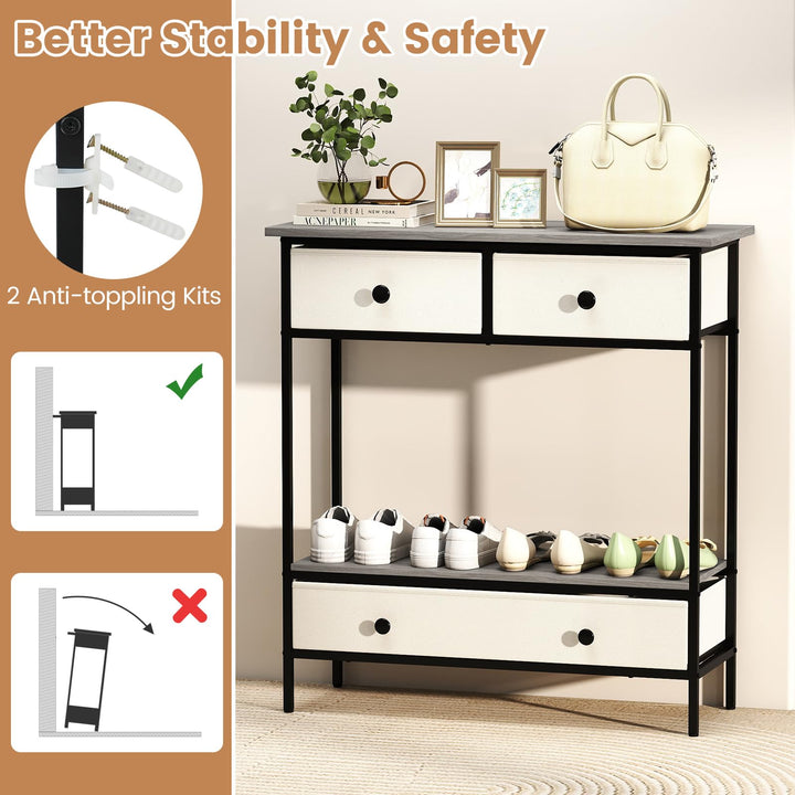 Giantex Farmhouse Console Table 32” Entryway Table with 3 Fabric Drawers & Open Storage Shelf