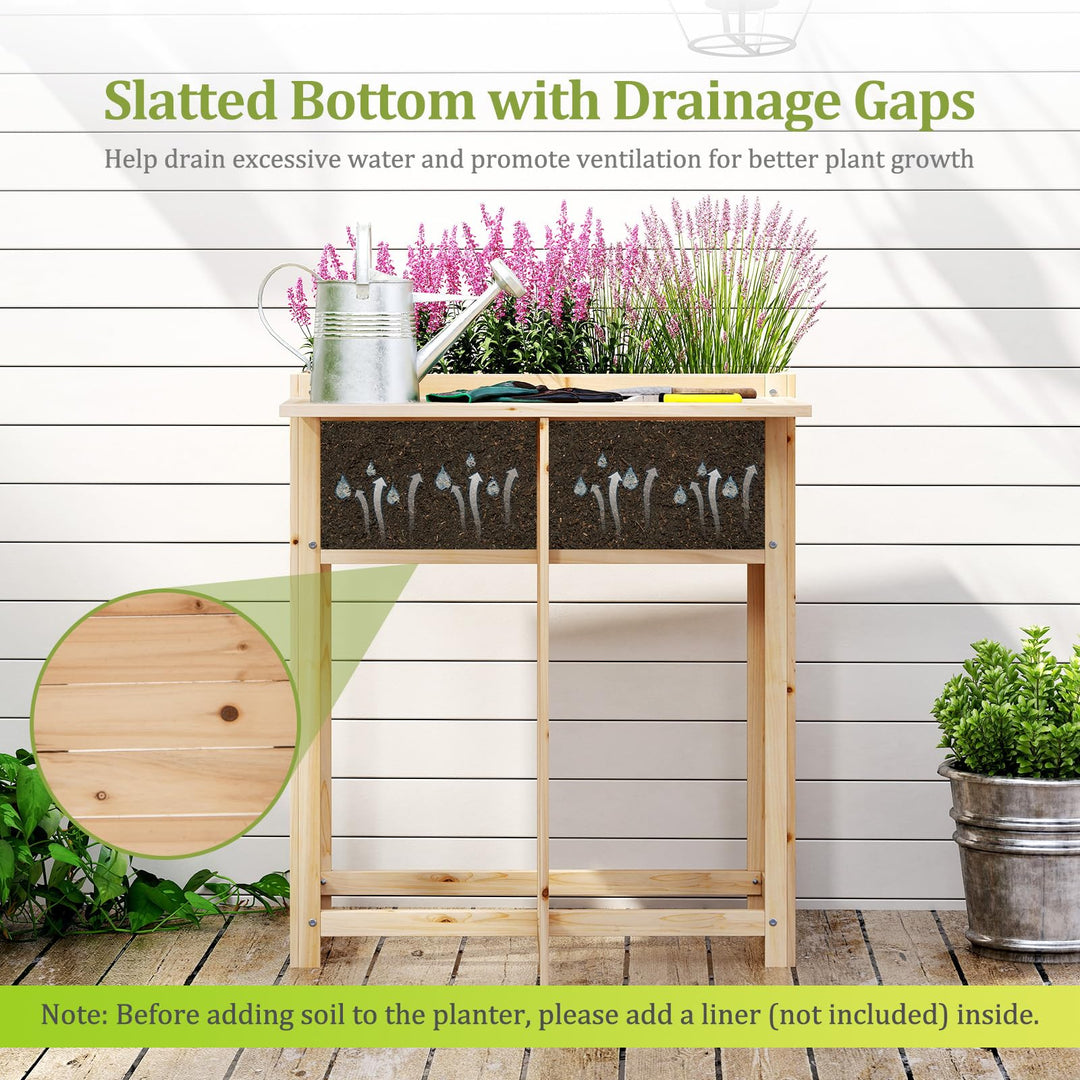 Giantex Wood Raised Garden Bed w/Folding Drop-Leaf Potting Table