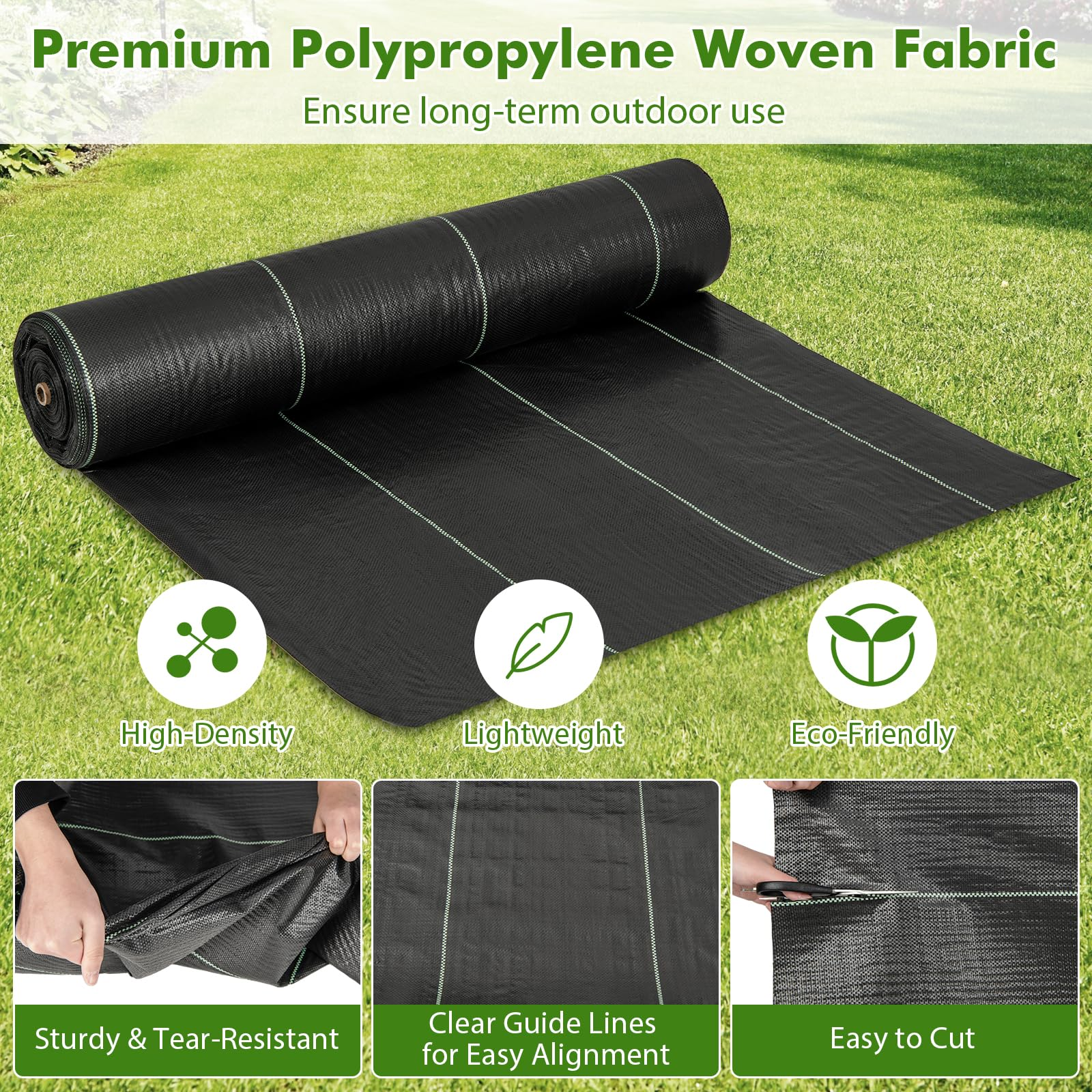 Giantex 6.5x330 FT Weed Barrier Landscape Fabric, 3.2OZ Heavy-Duty Permeable Woven PP Ground Cover