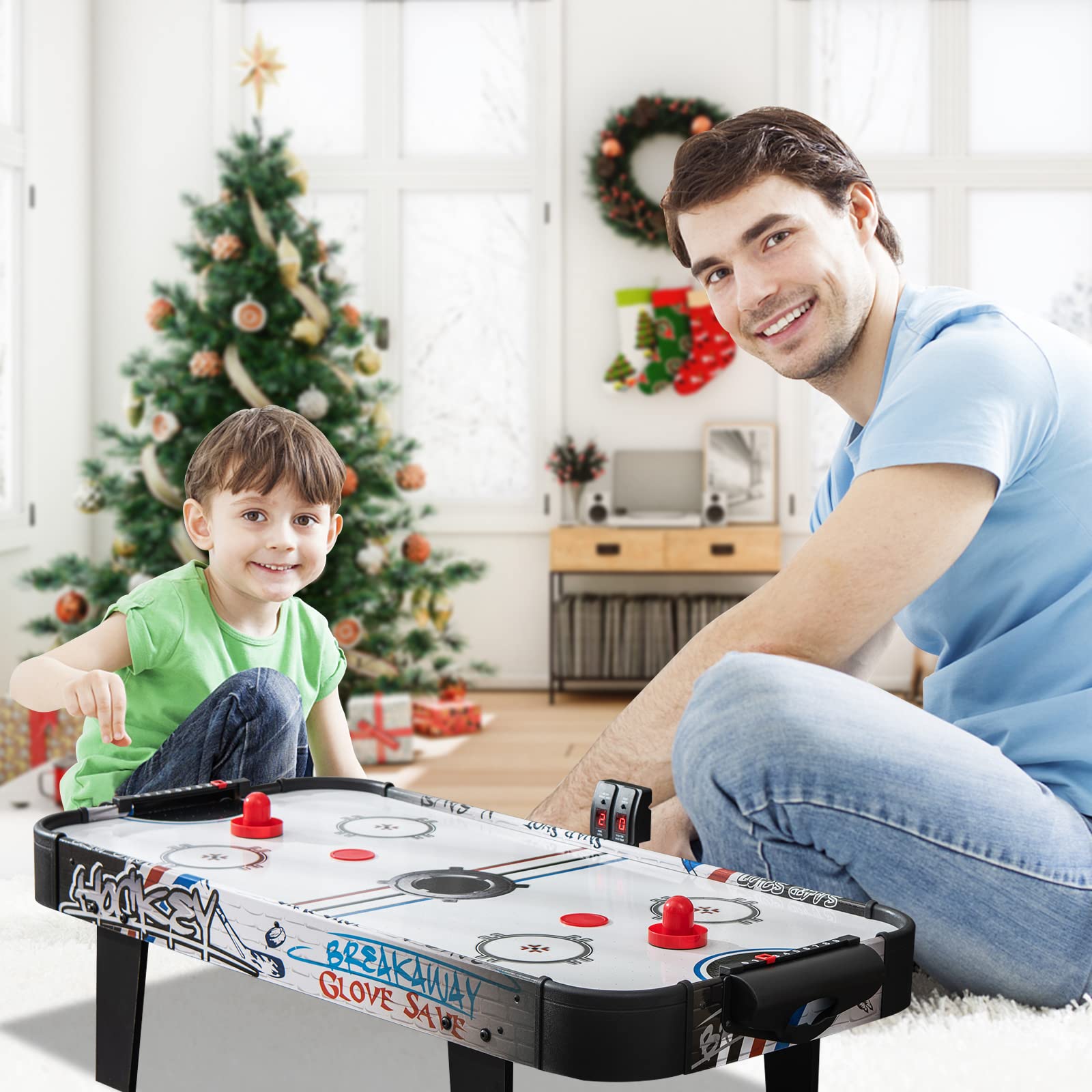 Giantex 42" Air Hockey Table, with 2 Pucks, 2 Pushers, LED Electronic Scoring