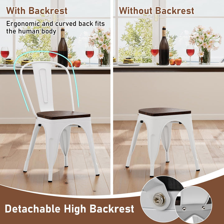 Giantex Metal Dining Chairs Set of 4 Stackable Armless Kitchen Chairs w/Elm Wood Seat