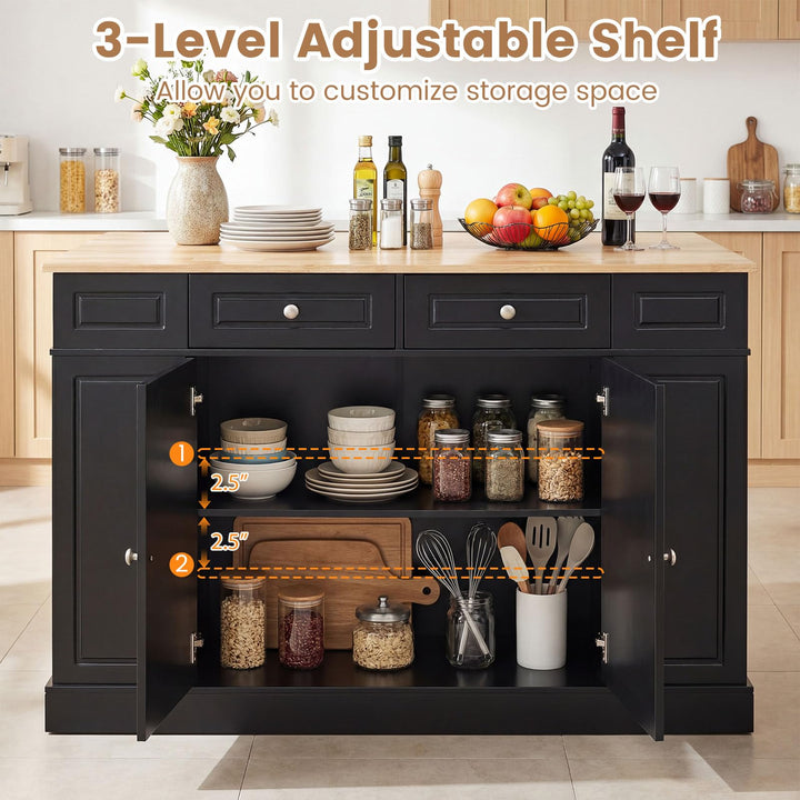 Giantex Kitchen Island with Drop Leaf, Rubber Wood Top, 2 Drawers, Storage Cabinets