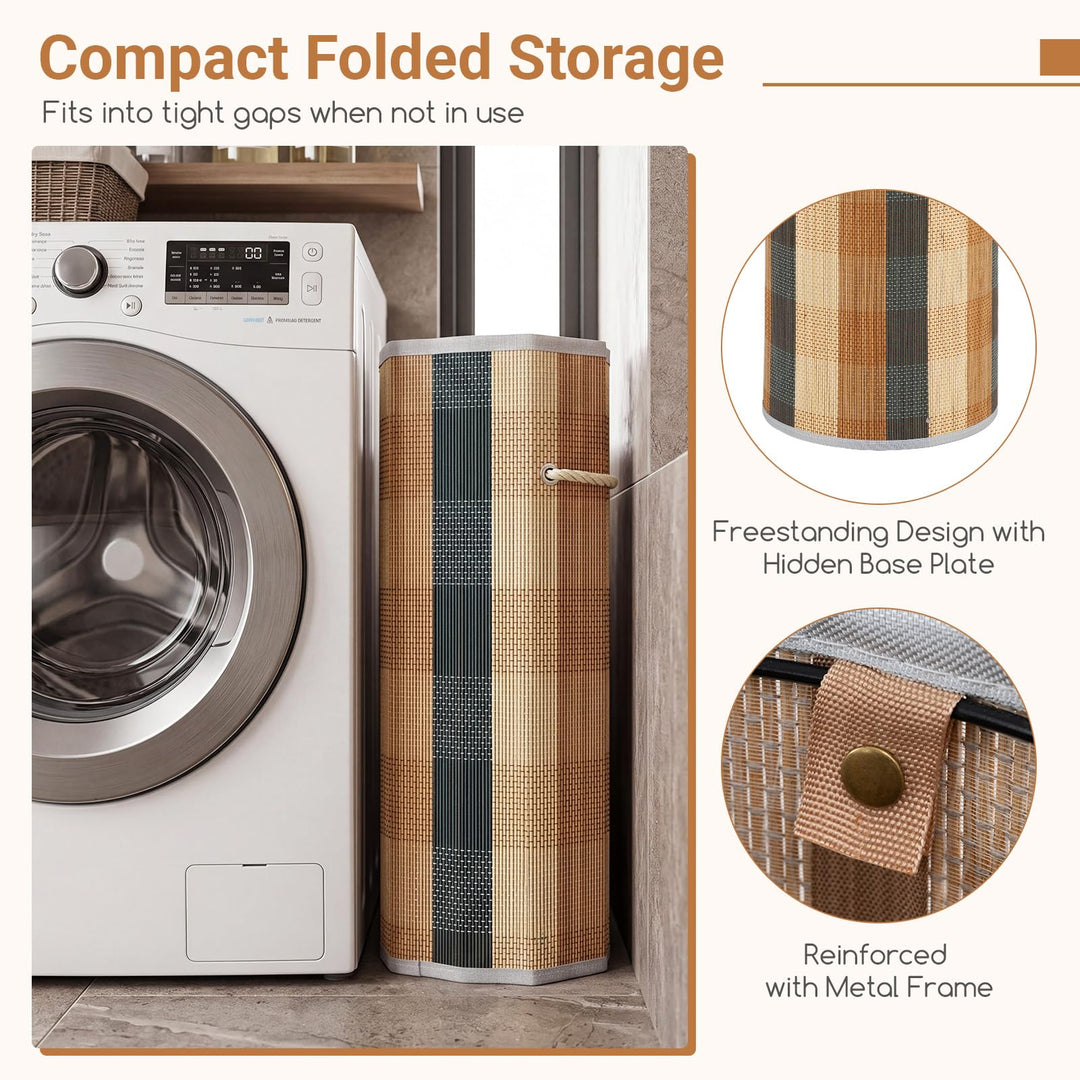 Giantex 13.2 Gal Round Bamboo Laundry Hamper with Lid