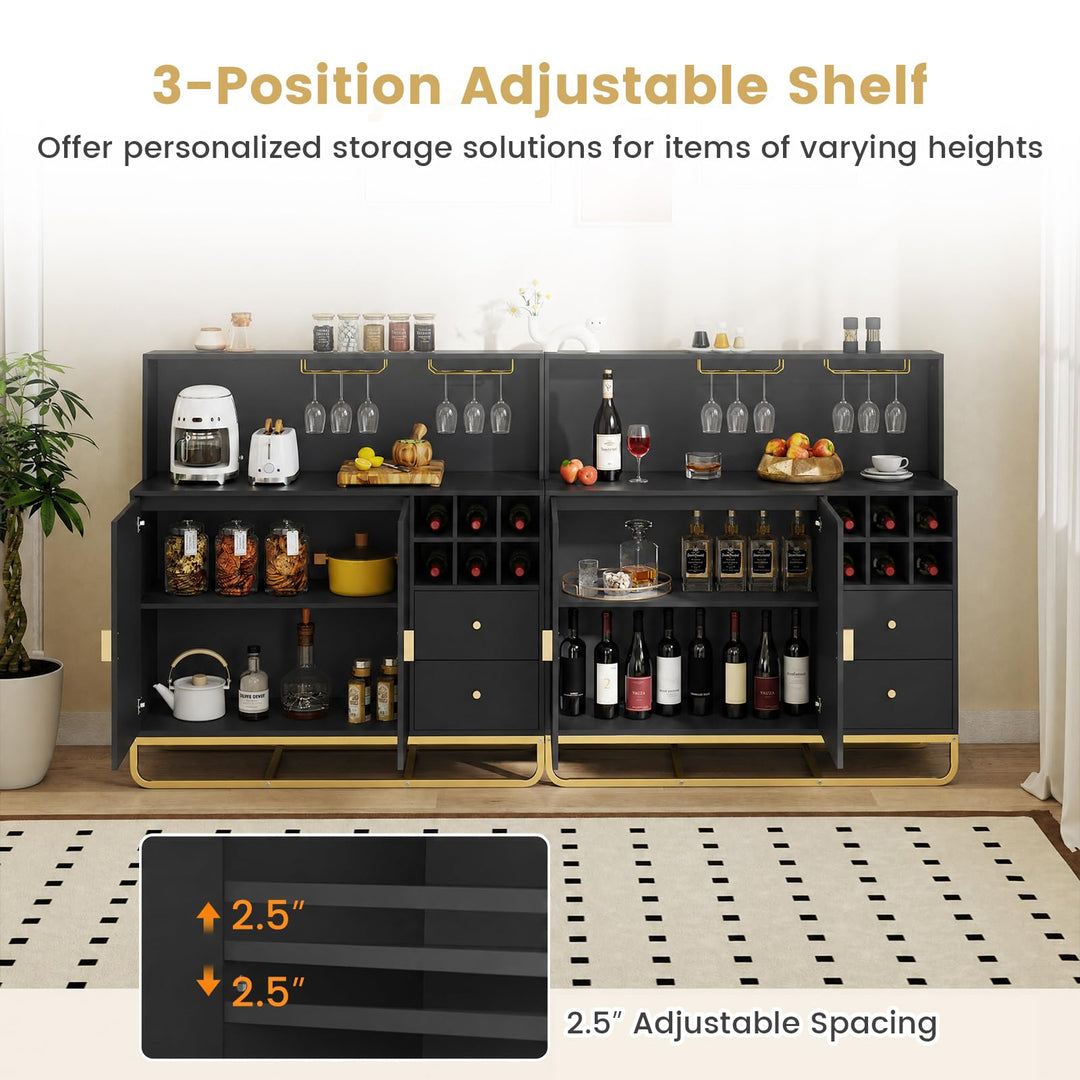 GIANTEX Modern Fluted Bar Cabinet w/Wine Rack