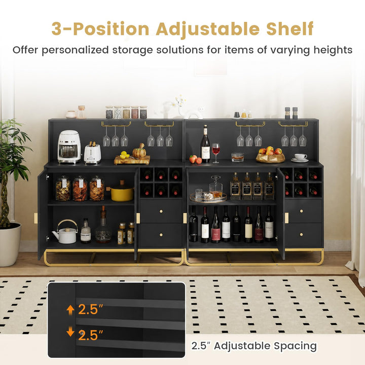 GIANTEX Modern Fluted Bar Cabinet w/Wine Rack